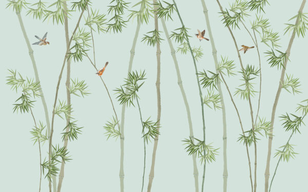 Behang met bamboetakken en vogels Behang met bamboetakken en vogels