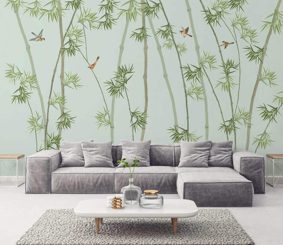 Behang met bamboetakken en vogels u16931pig1m - Behang met bamboetakken en vogels - tegory