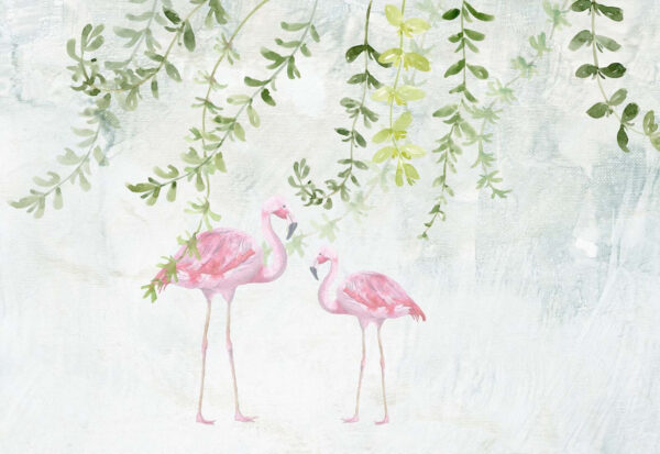 Twee roze flamingo's met groene bladeren Twee roze flamingo's met groene bladeren