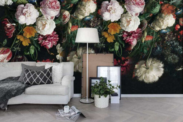 Groep bloemen op zwarte achtergrond Groep bloemen op zwarte achtergrond