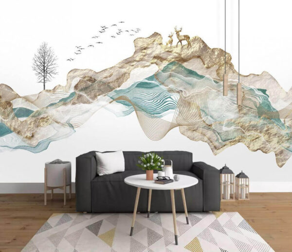 Schilderij van een berg met rondvliegende vogels Schilderij van een berg met rondvliegende vogels