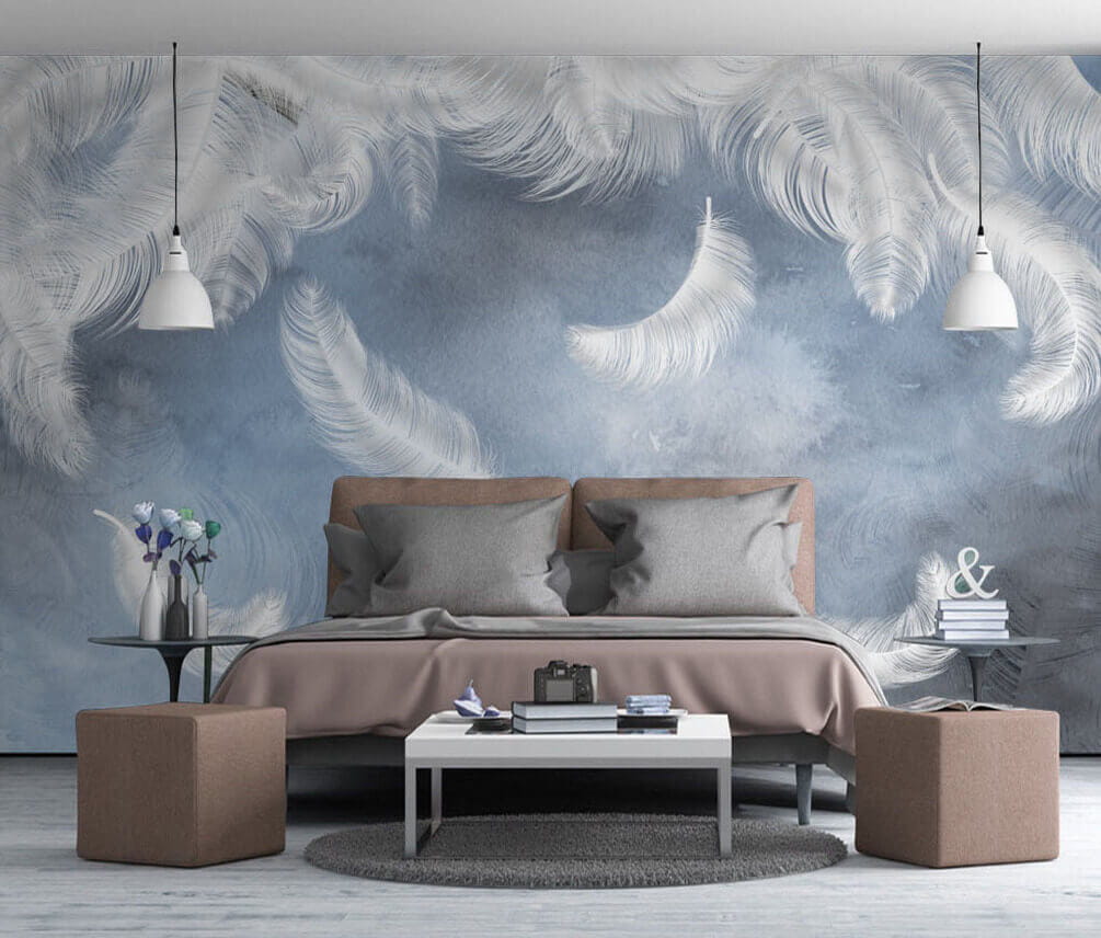 u23747pib1 - Witte veren op een blauwe achtergrond - tegory