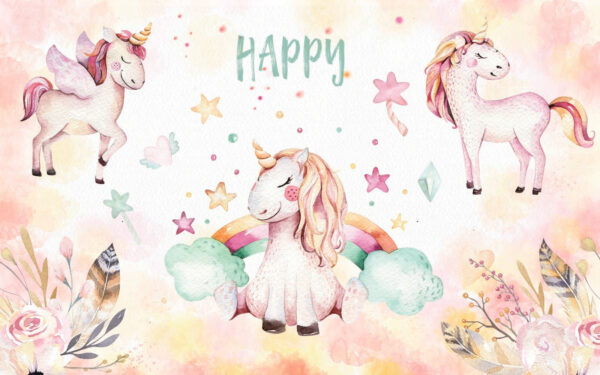 Groep eenhoorns en regenbogen Groep eenhoorns en regenbogen