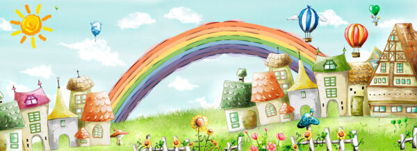 Regenboog boven een huis Regenboog boven een huis