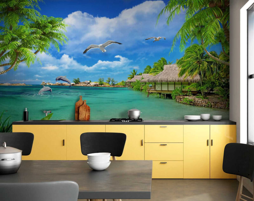 Beach with a hut and a couple of birds