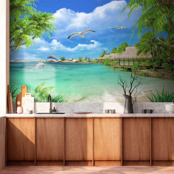 Strand met een hut en een paar vogels Strand met een hut en een paar vogels