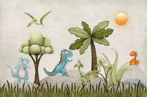 Cartoon dinosaurus in een veld Cartoon dinosaurus in een veld