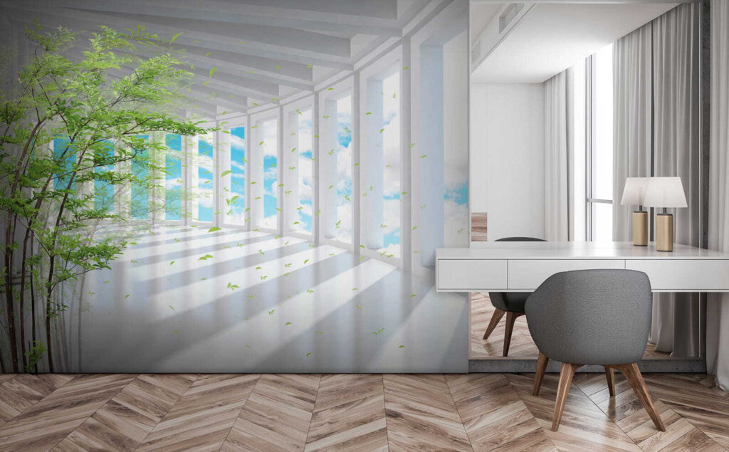 Tree in a room with windows Tree in a room with windows