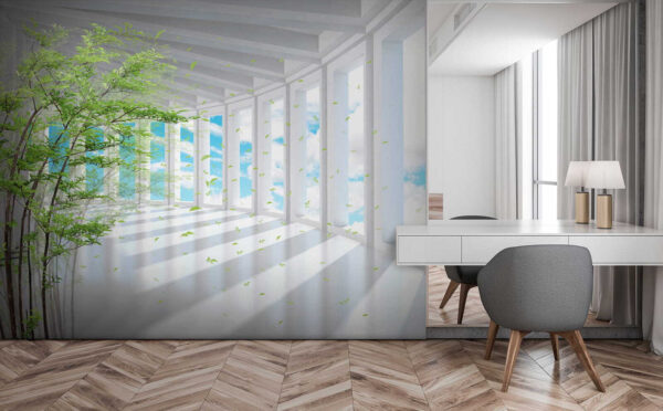 Tree in a room with windows Tree in a room with windows