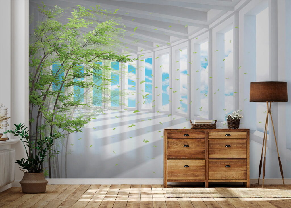 Tree in a room with windows Tree in a room with windows