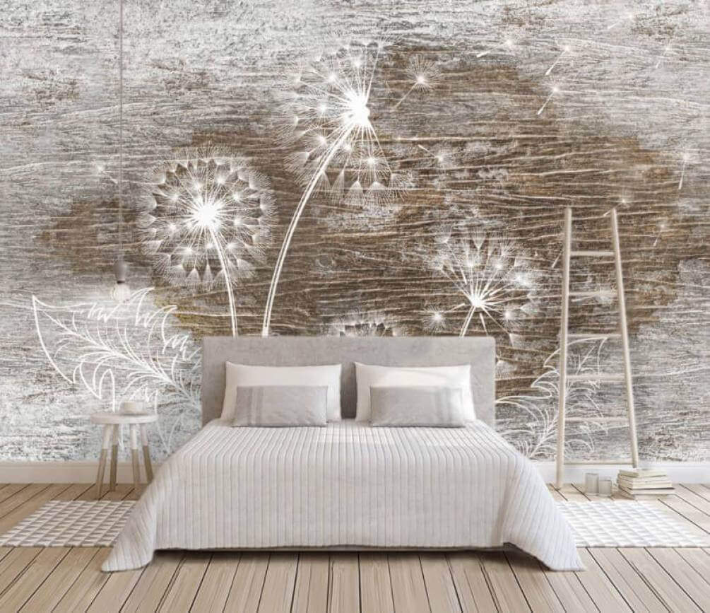 Witte paardenbloemen op een houten oppervlak u31086pib1m - Witte paardenbloemen op een houten oppervlak - tegory