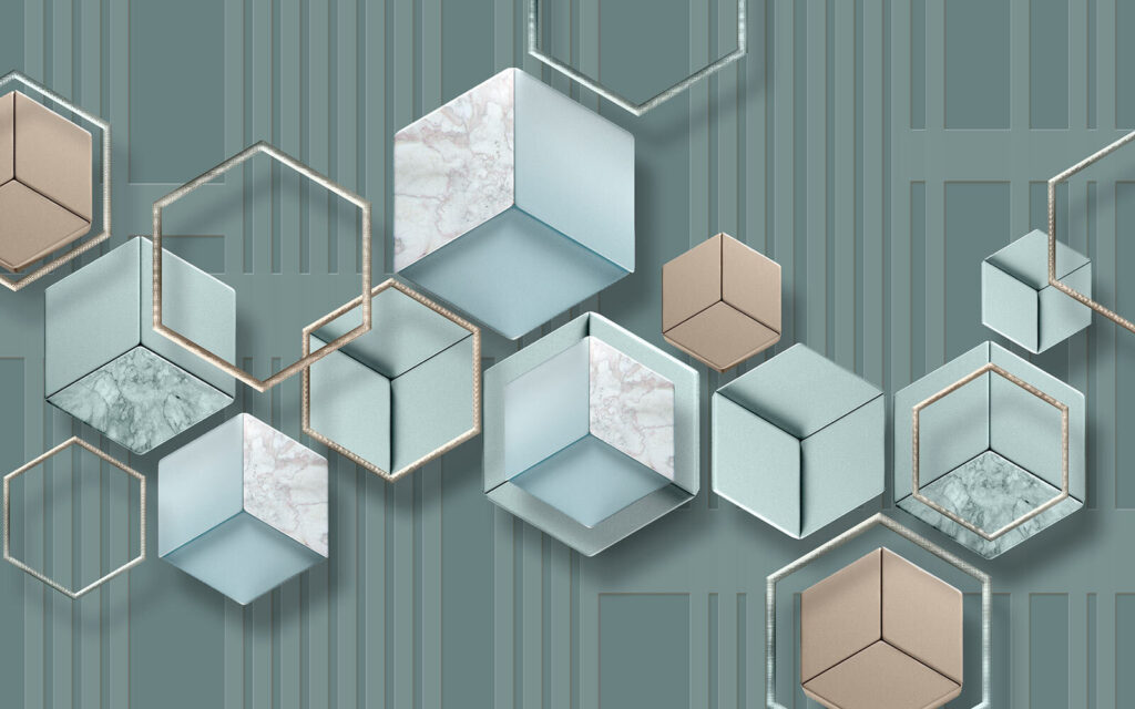 Behang met zeshoeken en geometrische vormen Behang met zeshoeken en geometrische vormen