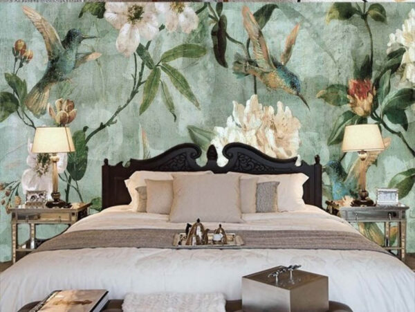 Behang met vogels en bloemen Behang met vogels en bloemen