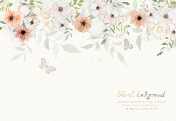 Witte achtergrond met bloemen en vlinders Witte achtergrond met bloemen en vlinders