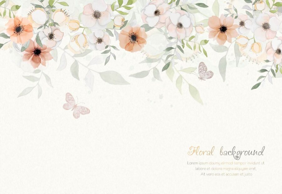 Witte achtergrond met bloemen en vlinders Witte achtergrond met bloemen en vlinders