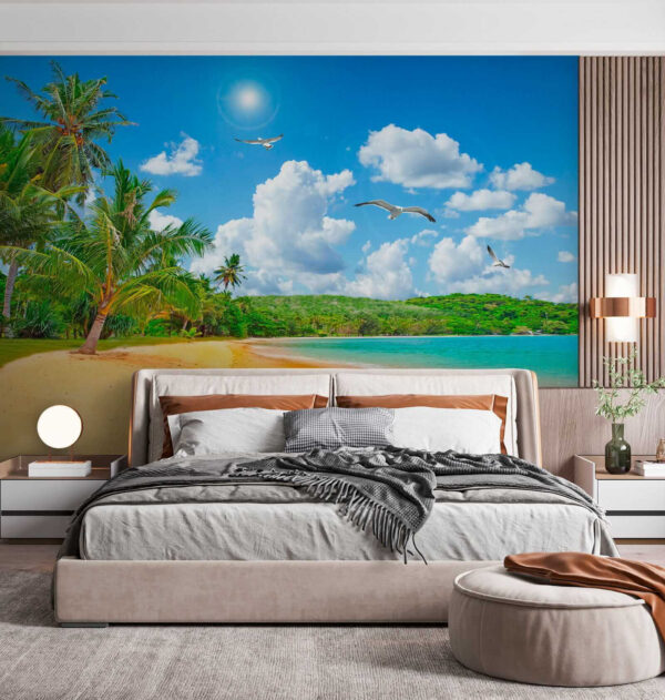 Strand met palmbomen en water Strand met palmbomen en water