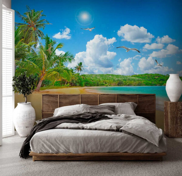 Strand met palmbomen en water Strand met palmbomen en water