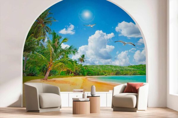 Strand met palmbomen en water Strand met palmbomen en water