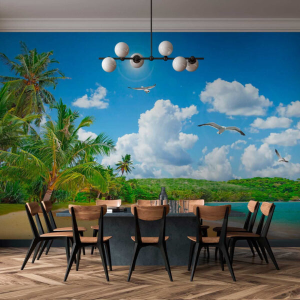 Strand met palmbomen en water Strand met palmbomen en water