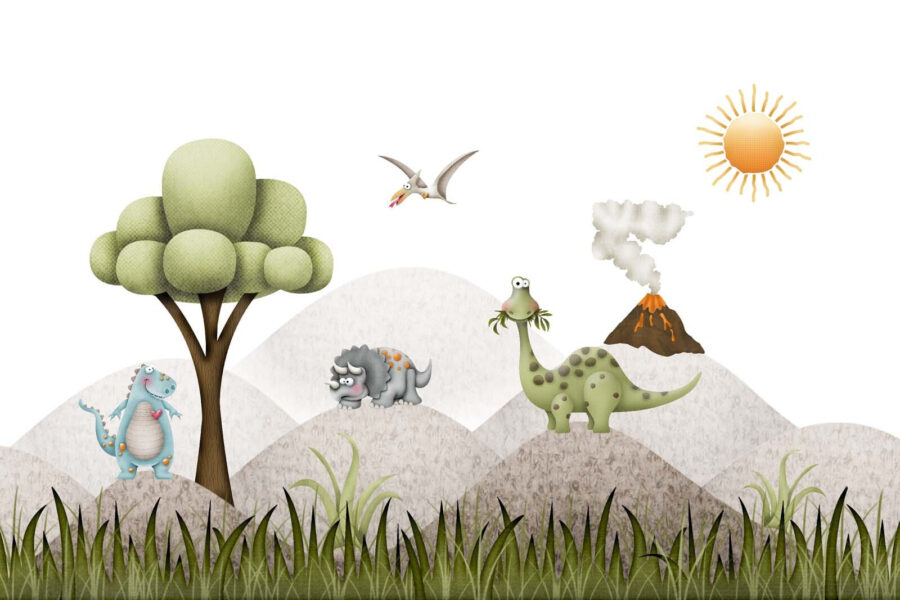 Cartoon dinosaurussen in een landschap