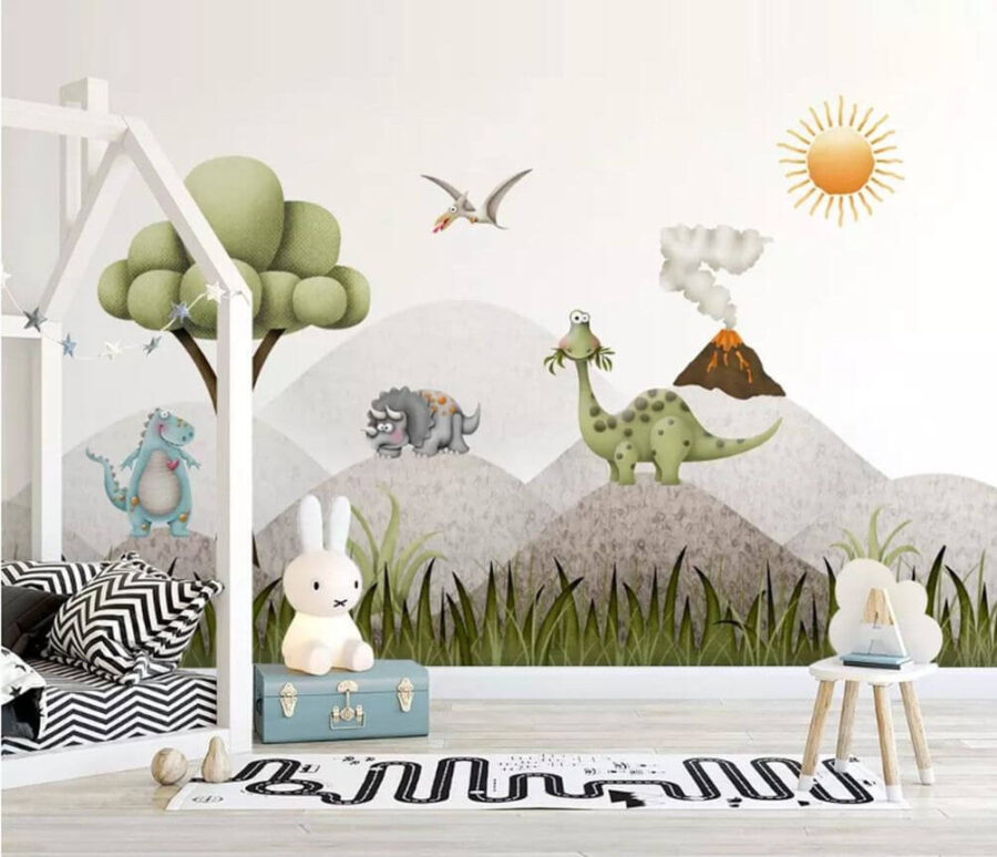 Cartoon dinosaurussen in een landschap
