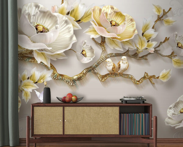 Behang met bloemen en vogels Behang met bloemen en vogels