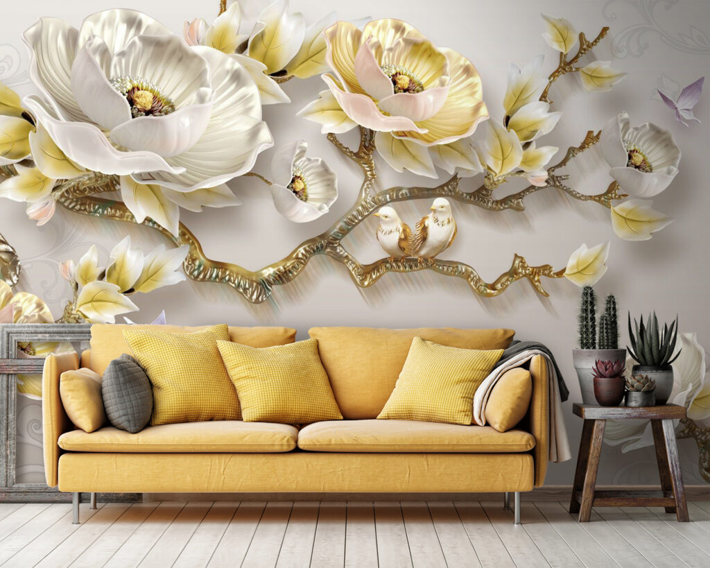 Behang met bloemen en vogels u31662pig36 1024x819 - Behang met bloemen en vogels - tegory