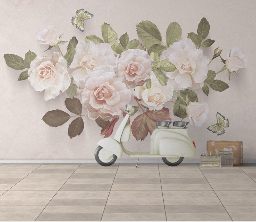 Delicate rozen met zachte vlinders