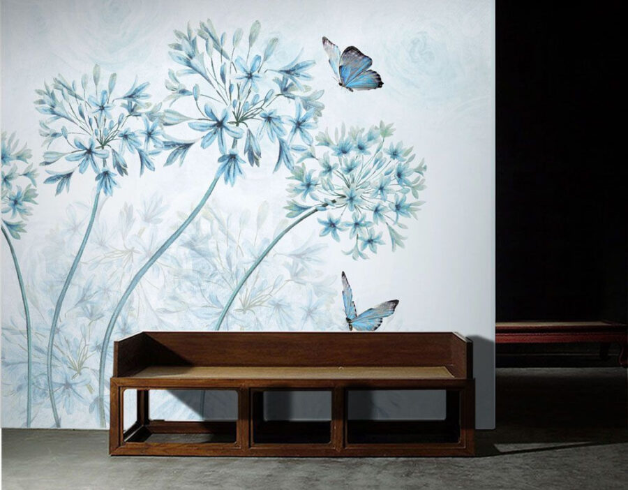 Schilderij van bloemen en vlinders