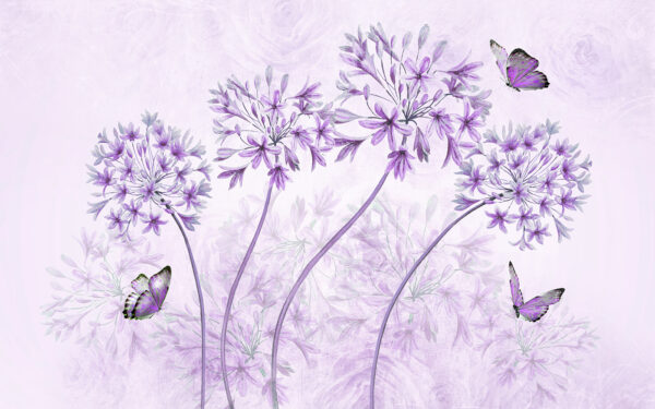 Paarse bloemen met vlinders erop Paarse bloemen met vlinders erop