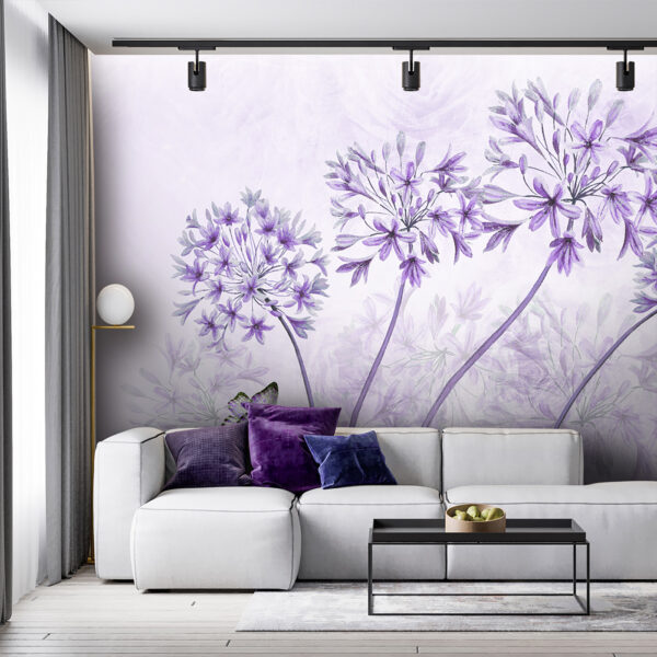Paarse bloemen met vlinders erop Paarse bloemen met vlinders erop