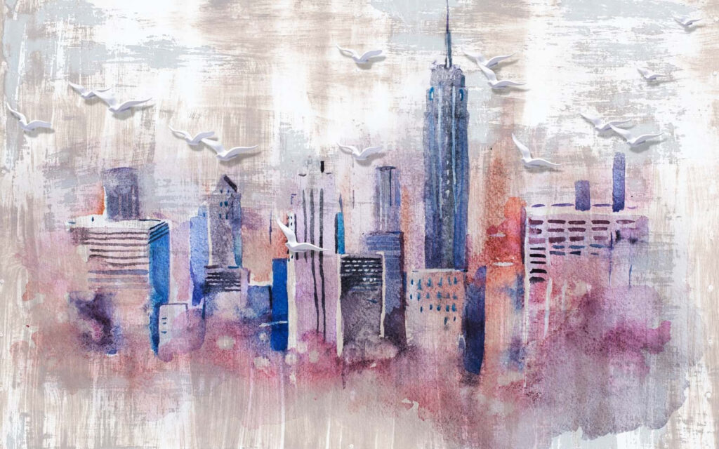 Aquarel van een stad Aquarel van een stad