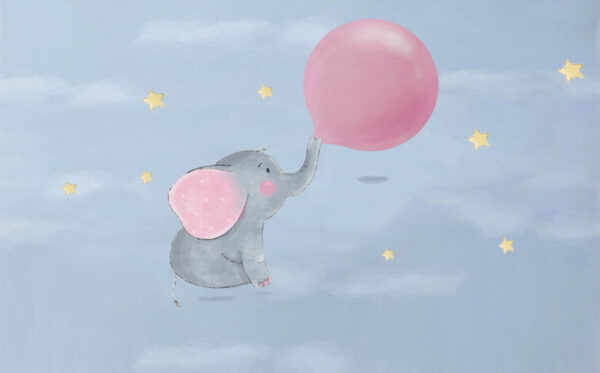 Spotprent van een olifant die een ballon vasthoudt Spotprent van een olifant die een ballon vasthoudt