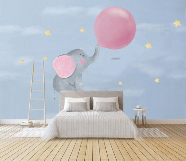 Spotprent van een olifant die een ballon vasthoudt Spotprent van een olifant die een ballon vasthoudt