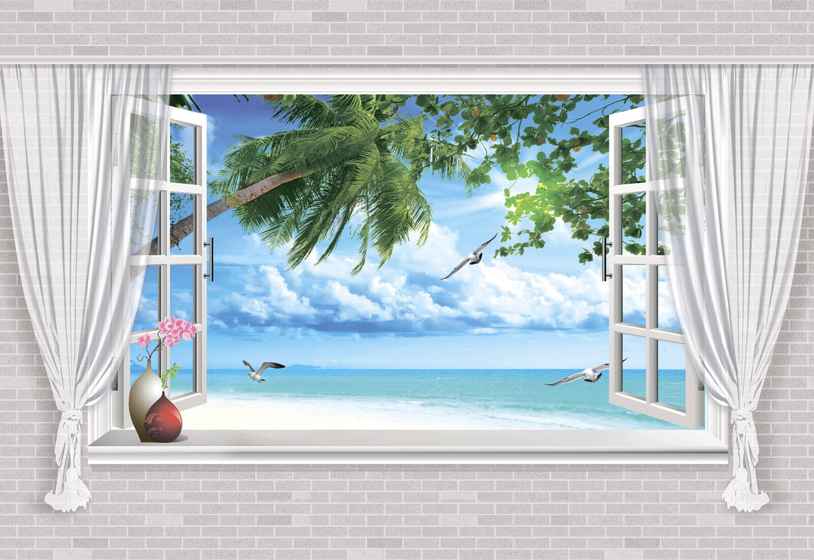 Raam met uitzicht op het strand en de vogels u41650p - Raam met uitzicht op het strand en de vogels - tegory