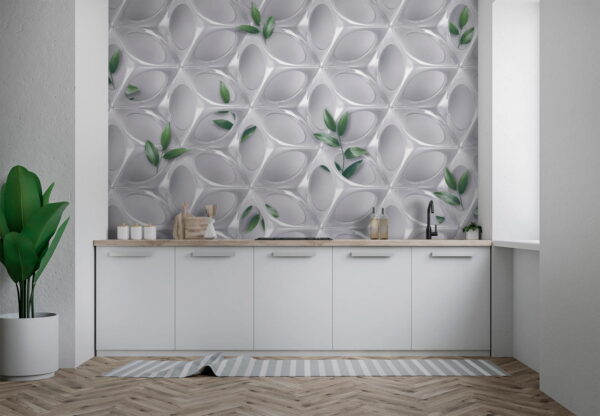 Witte muur met groene bladeren Witte muur met groene bladeren