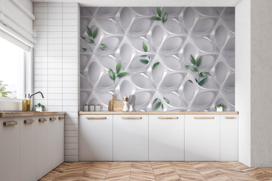 Witte muur met groene bladeren Witte muur met groene bladeren