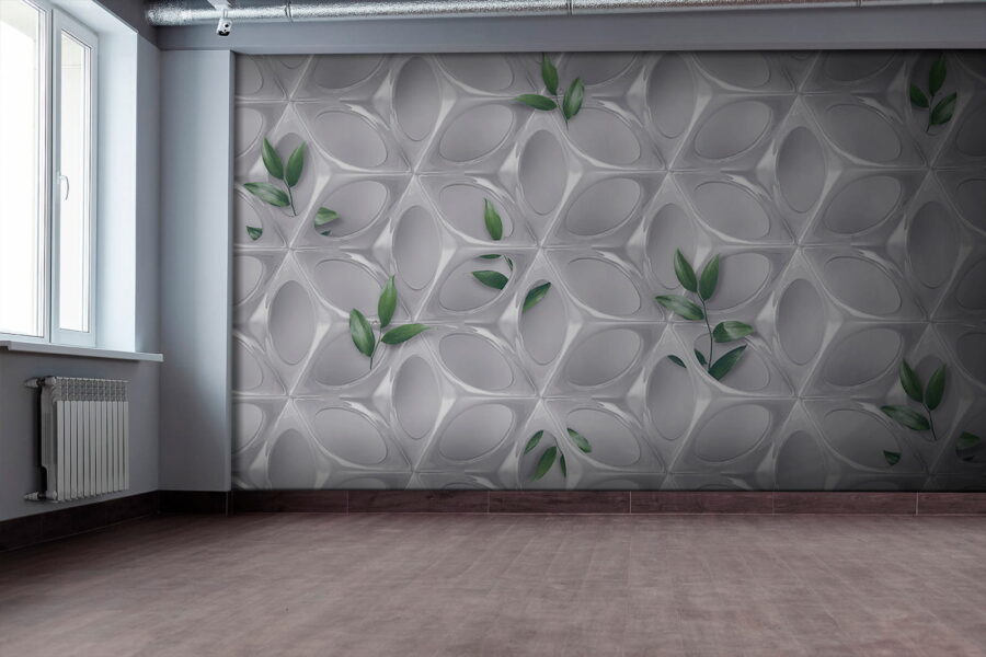 Witte muur met groene bladeren Witte muur met groene bladeren