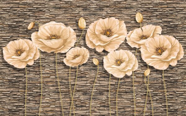 Groep bloemen op een bakstenen muur Groep bloemen op een bakstenen muur