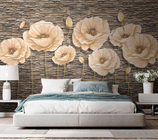 Groep bloemen op een bakstenen muur Groep bloemen op een bakstenen muur
