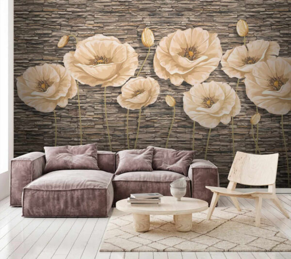 Groep bloemen op een bakstenen muur Groep bloemen op een bakstenen muur