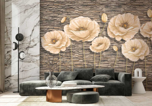 Groep bloemen op een bakstenen muur Groep bloemen op een bakstenen muur