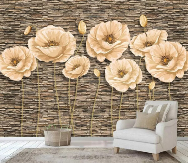 Groep bloemen op een bakstenen muur Groep bloemen op een bakstenen muur