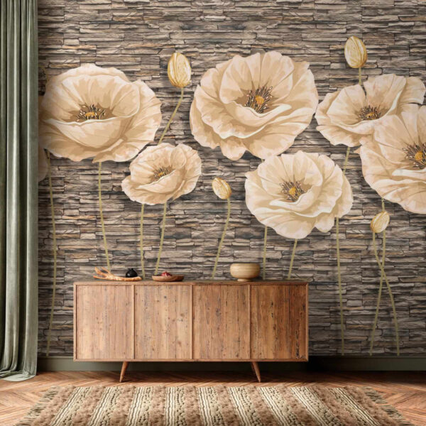 Groep bloemen op een bakstenen muur Groep bloemen op een bakstenen muur