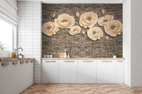 Groep bloemen op een bakstenen muur Groep bloemen op een bakstenen muur