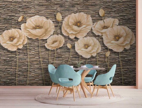 Groep bloemen op een bakstenen muur Groep bloemen op een bakstenen muur