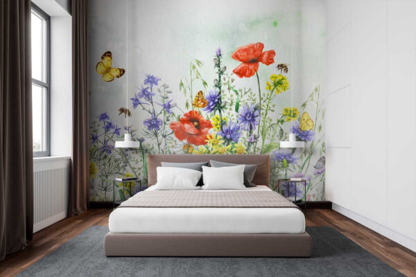 Schilderij van bloemen en vlinders Schilderij van bloemen en vlinders