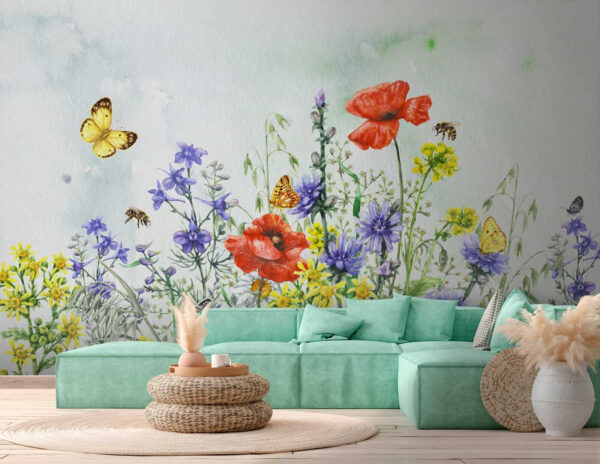 Schilderij van bloemen en vlinders Schilderij van bloemen en vlinders