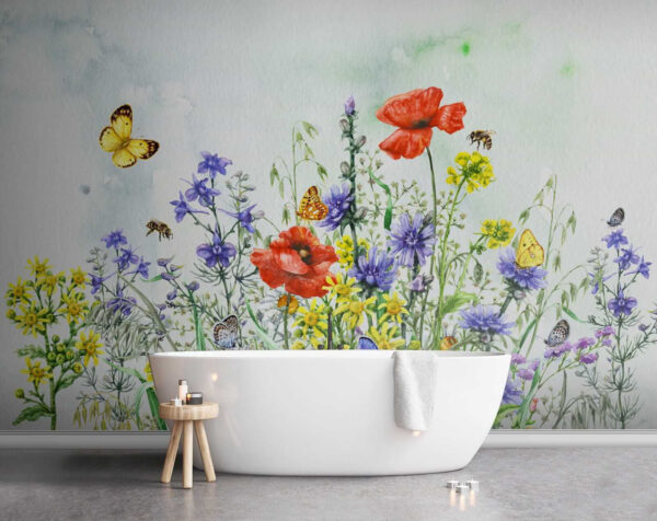 Schilderij van bloemen en vlinders Schilderij van bloemen en vlinders