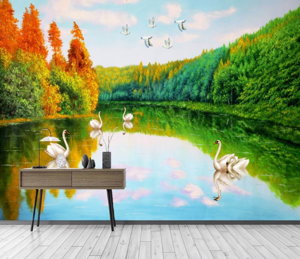 Schilderij van zwanen op een meer u45771pih1m - Schilderij van zwanen op een meer - tegory